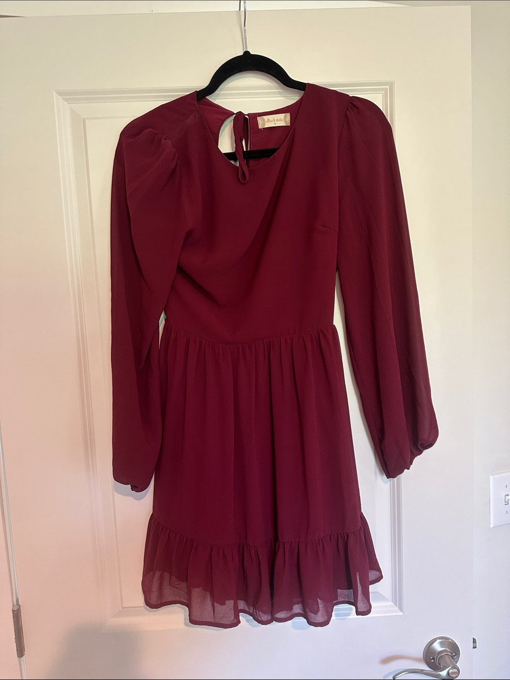 Altar'd State Maroon Long-Sleeve Ruffle Hem Dress